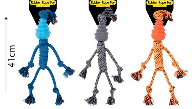 Dog Rubber Rope Man Dog Chew Toy. Colourful and Tug Toy, Dental Health, Durable Ropes, Rubber Head, Dental Cleaning - Image 2