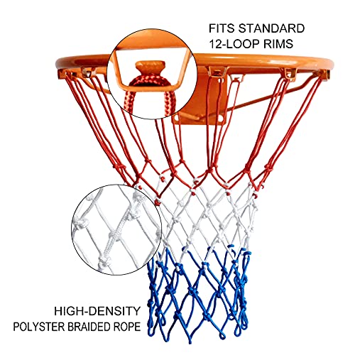 Sanung 2 Pack Heavy Basketball Net Rainproof Sunscreen, Red White Blue Bold Polyester Braided Rope, 12 Loops For Indoor Outdoor Professional Competitions #TOP3
