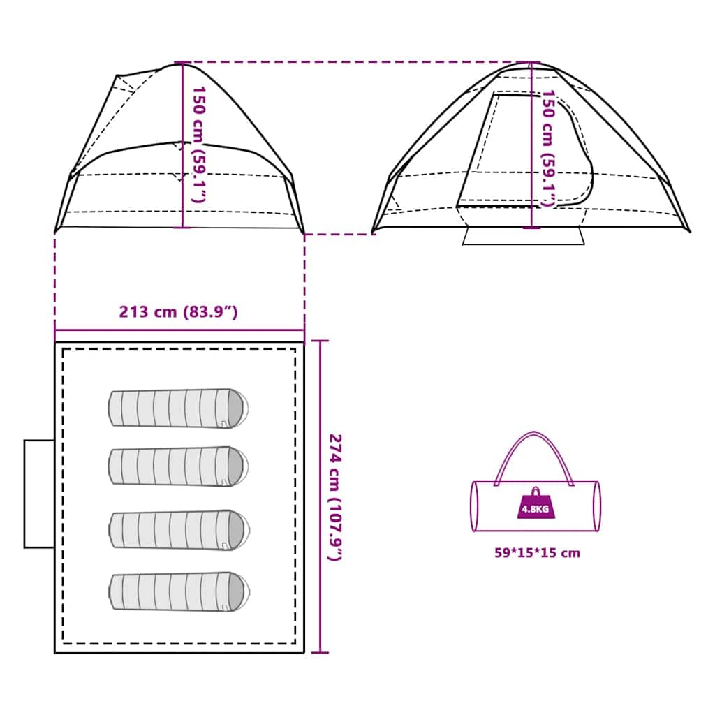Tenda da campeggio a cupola, per persone grigio e arancione, impermeabile, con attacco E, poliestere 185T, 214 x 150 x, leggera tenda per esterni, per trekking, festival, bivacco, compatta e