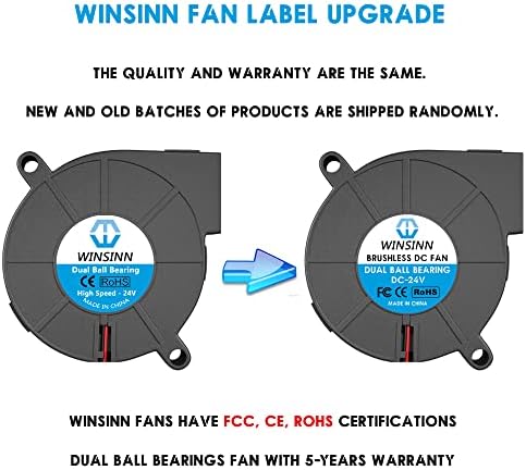 WINSINN 50mm Blower Fan 24V 5015 Dual Ball Bearing 50x15mm Turbine Turbo Brushless - High Speed (Pack of 4Pcs)