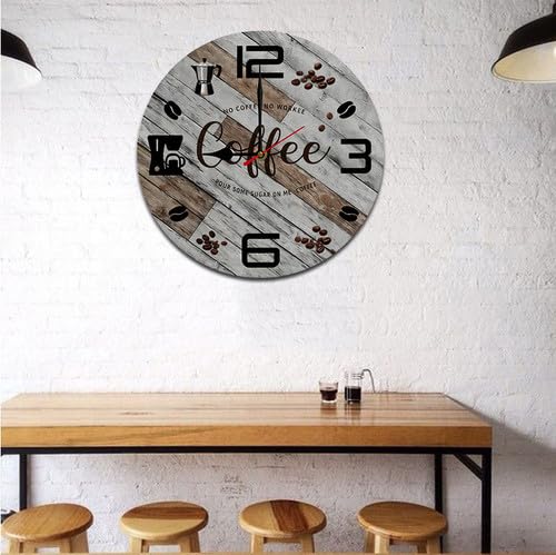 Reloj de pared de café redondo de 10 pulgadas silencioso de madera miniatura 2