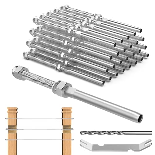 Tendeur de goujon fileté acier T316 pour câble 0,35 cm et poteau bois 5,1 cm