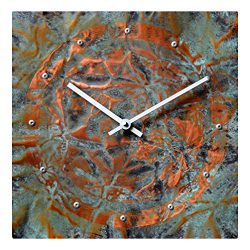 Inthetime Turquoise Copper Wall Clock Square Large Silent Non-Ticking Unique Handmade - 7Th Wedding Anniversary Gift Idea Rustic Farmhouse Native American Southwest Home Kitchen Art Decor (Small) #TOP17