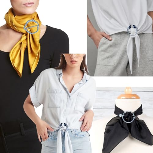 Image of 3 Pack Metal Tshirt Clips and Rings 1.5 Inch Large T-shirt Clip Scarf Ring for Girl Women Tshirt Twist Knot Clip Buckle Circle Clothing Ring Wrap Holder (Gunmetal, Dark Gold)