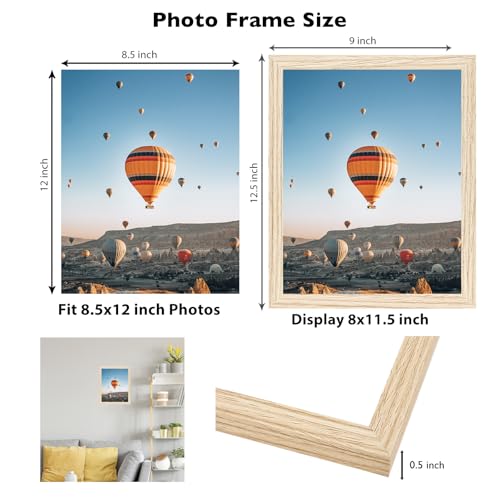 Image of JCJMY 8.5x12 Picture Frame for Wall Hanging or Tabletop, Wall Mounting Horizontally or Vertically, 8.5 x 12 Wall Gallery Poster Photo Frame with Shatter Resistant Plexiglass, Natural