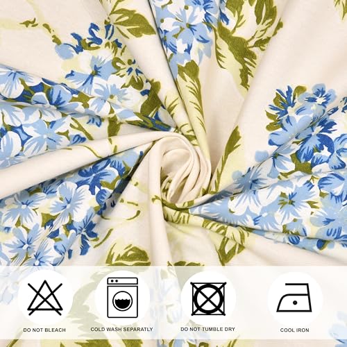 Image of THE LINEN COMPANY Cotton Duck Canvas Curtains 6 Feet Long, Printed Floral Curtains for Door & Window, 6ft Set of 2, Flower Heaven Blue