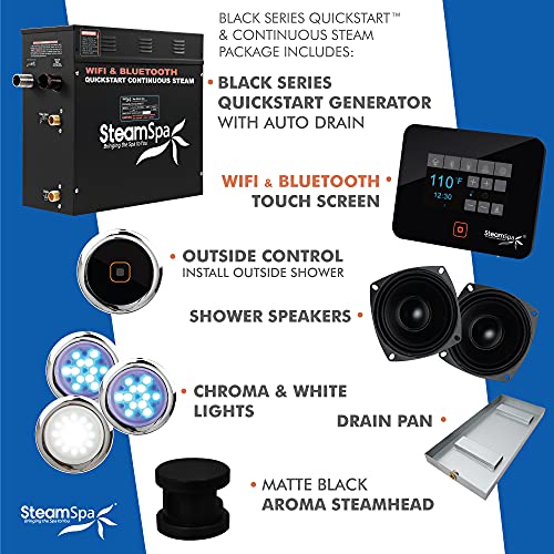 Image of Generator with Quick Start Continuous Steam Technology, Wi-Fi, Bluetooth and Autodrain | 4.5kW Steam Generator with Black Steam Head with Aromatherapy Reservoir | RVB450BK-A