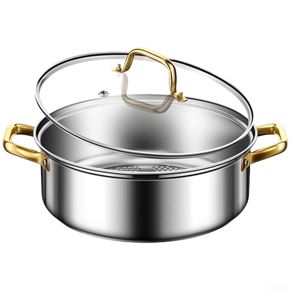 Olla caliente de pato mandarina de acero inoxidable, diseño de doble sabor con patrón de escamas de pescado para 4-10 personas, estufas eléctricas compatibles, tapa de vidrio transparente