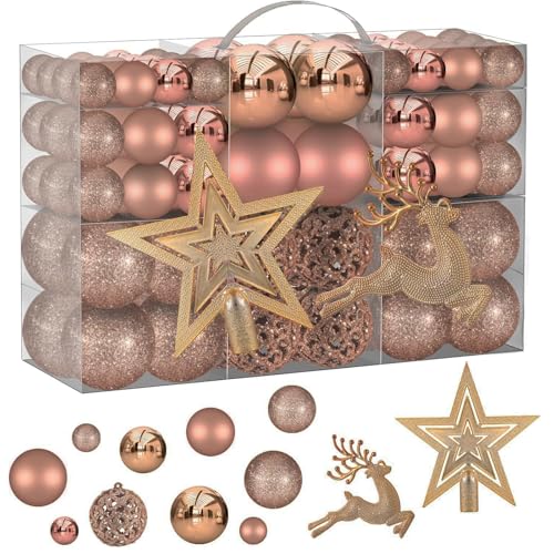 CHarmeFleur 102 Stück Sortierte Roségold Weihnachtskugeln Zerbrechfeste...