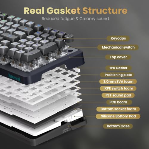 Image of Redragon K688PRO Wireless Tri Mode Gasket Mechanical Gaming Keyboard | Hot Swappable 8000mAH Gaming Keyboard with Five-Layer Padding & Knob, BT /2.4GHz /USB-C, RGB Backlit, 98 Keys Creamy Keyboard