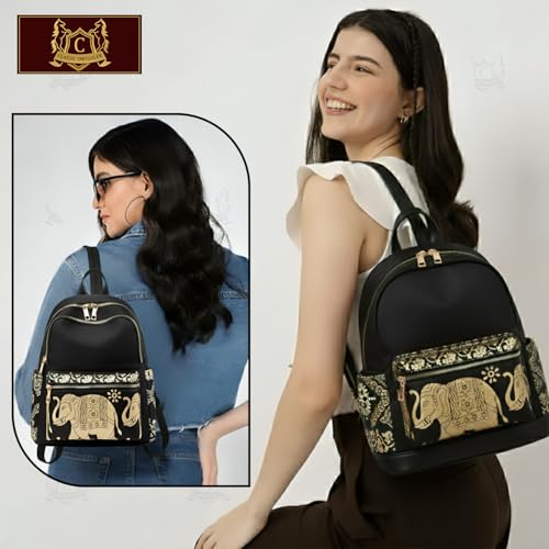 Image of Ethnic Style Waterproof Oxford Backpack for Women & Girls | Fashion Travel Canvas Look Nylon Bag | Large Capacity Printed Laptop Backpack for College