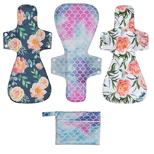 ReUseLife 4 Pack 16 Inch Cloth Menstrual Pads,Reusable Sanitary Pads,Washable Overnight or Post Partum Absorbency Pads,Unscented