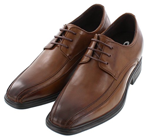 CALTO Men's Invisible Height Increasing Elevator Oxfords Shoes - Brown Leather Lace-up Dress Derby - 3 Inches Taller - G60126B - Size 9.5 D(M) US2