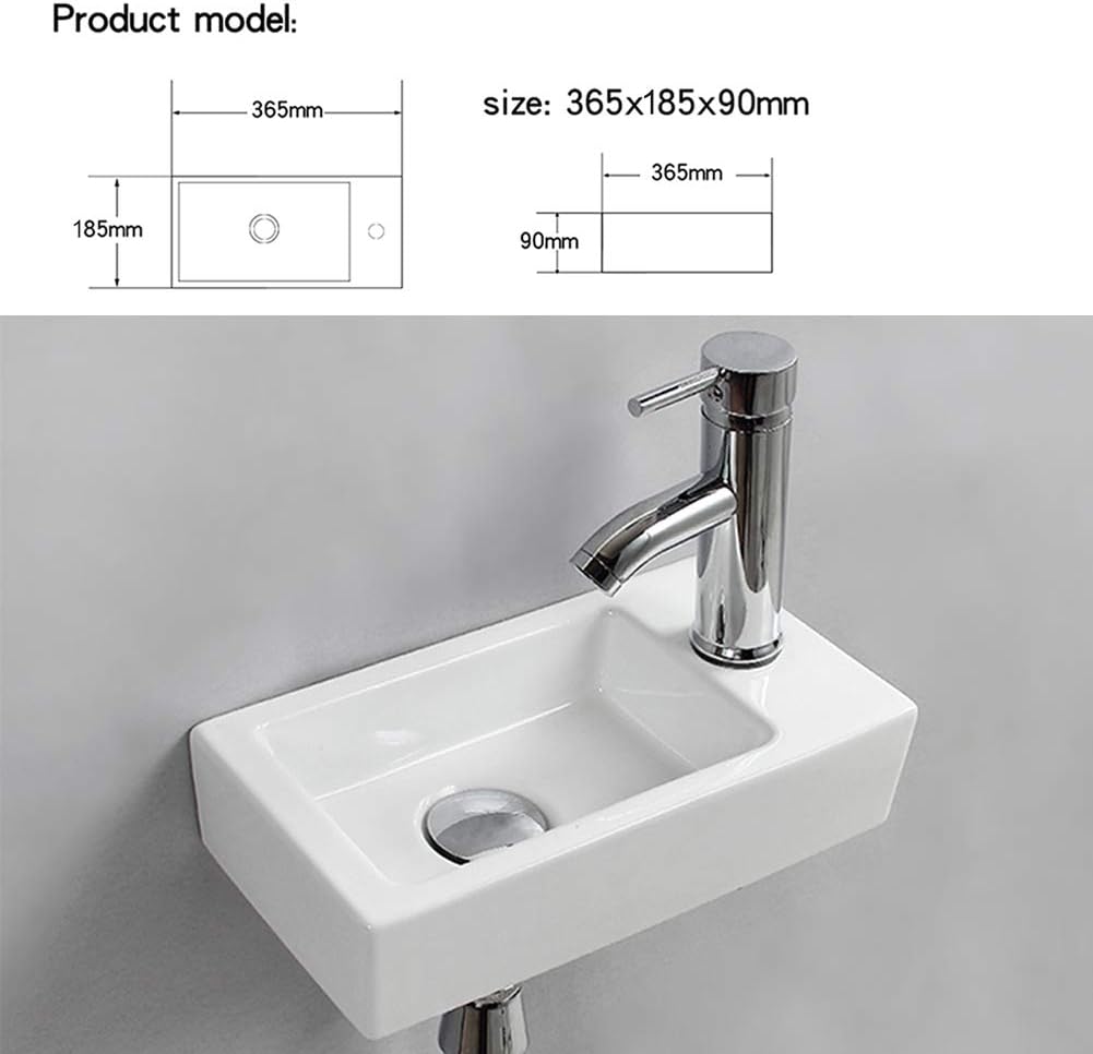 Polished White Ceramic Rectangular Wall-Mount Bathroom Sink