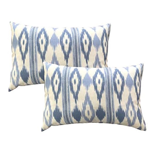 TRESMESTRES Fundas de Cojines 30x50 - Decoración Ikat - Decorativos para Sofá o Almohadas/Almohadones para Cama - Diseño Mediterráneo - Funda Cojín 30 x 50 cm 2 Pack, Azul Cielo