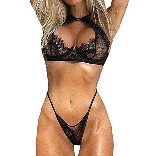 2Pcs Lingerie Set for Women Sexy Bra Briefs Set Floral Appliques Temptation Babydoll Underpants Underwear Suit
