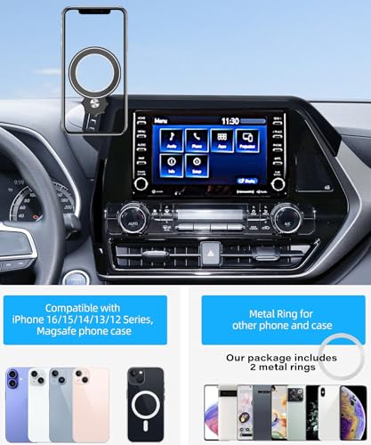 Image of Car Phone Holder for 2020-2025 Toyota Highlander Accessories Apply to 8 Inch Touch Screen Fixed Clip Magnetic Cell Phone Mount Hands-Free 360 Degree Rotation
