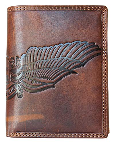 FLW Men's Brown Glazed Genuine Leather Wallet with RFID (Data Protection) - Wing Embossed