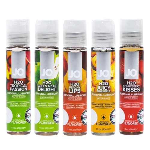 System Jo H2O 1oz Flavored Lubricant Collection - 5 Flavors - Tropical Passion, Green Apple Delight, Banana Lick, Juicy Pineapple, Strawberry Kisses