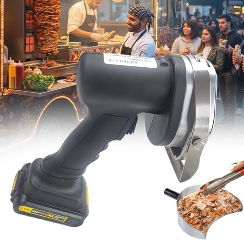 agreilduite Commercial Shawarma Kebab Slicer, Automatic Barbecue Meat Slicer - 2 Blades - 0.5-8mm Cutting Thickness Adjustment, Electric Doner Kebab Slicer With Rotisserie Meat Shovel & 2 Battery