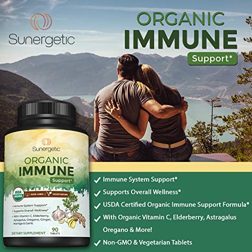 Image of USDA Organic Immune Support Supplement - Organic Immune Health Supplement with Vitamin C, Elderberry, Astragalus, Oregano, Ginger, Moringa & Garlic - Organic Immune System Support - 90 Immune Tablets