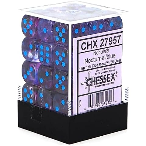 Chessex Nebula 12mm d6 Nocturnal/Blue w/Luminary Dice Block (36 dice) Cover