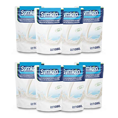 Symkën | Soya Natural 1,080g - Paquete de 8 piezas | Bebida en polvo | 100% vegetal | Rinde 12 litros | Alta en proteínas | Sin gluten, lactosa ni colesterol