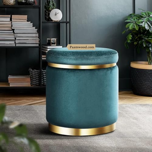 Image of Paamwood Velvet Sitting Stool - Luxurious Ottoman Footrest for Bedroom & Living Room, Wooden Sofa Side Stool, Makeup Chair, Pouf for Home & Office Decoration (Sea Blue Pack of 6)