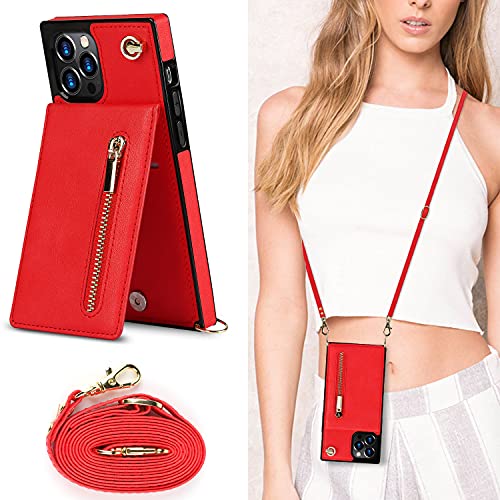 Capa carteira com zíper para iPhone 11 Pro, alça transversal de couro PU capa de telefone feminina c