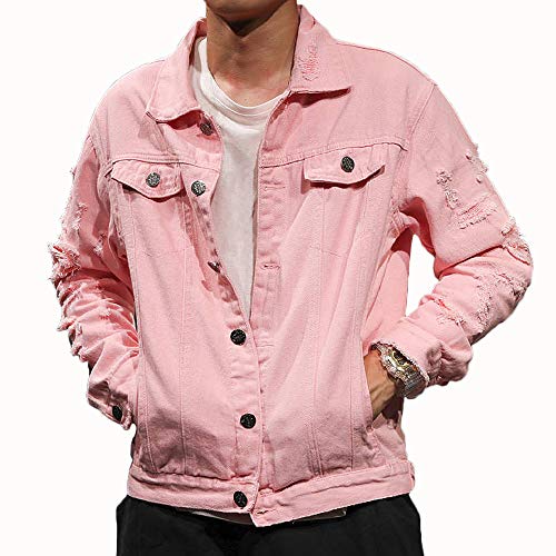 Rexcyril Men's Distressed Denim Jacket Casual Ripped Holes Button Down Trucker Jacket Jean Coat2