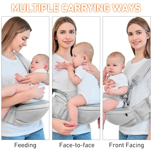 IULONEE Multifuncional Portabebé Asiento De Cadera Portabebés Ergonómico Portador De Bebé Hipseat Portador De Bebe Ergonomico Taburete De Cintura Portabebes Asiento De Cadera Para Bebé (Gris) - imagen 5
