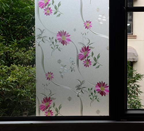 Película para ventana 2 rollos 17.7" x 78.7" patrón crisantemo púrpura miniatura 2