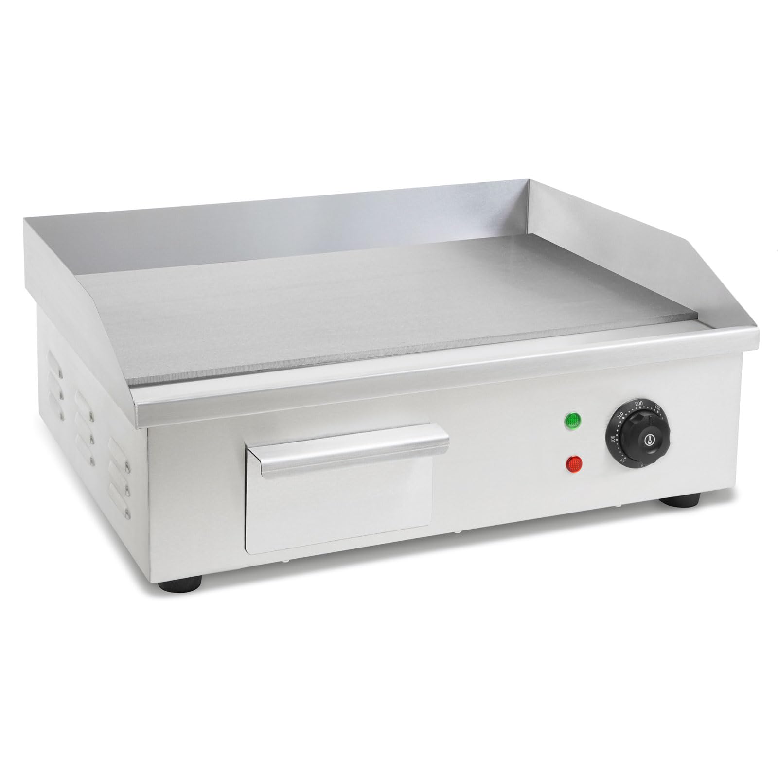VERTES Plancha Grill 3000 W ze stali nierdzewnej Powierzchnia grillowa gładka 55 x 35 cm, termostat, temperatura 50-300°C, ochrona przed rozpryskami i ciepłem, pojemnik na tłuszcz