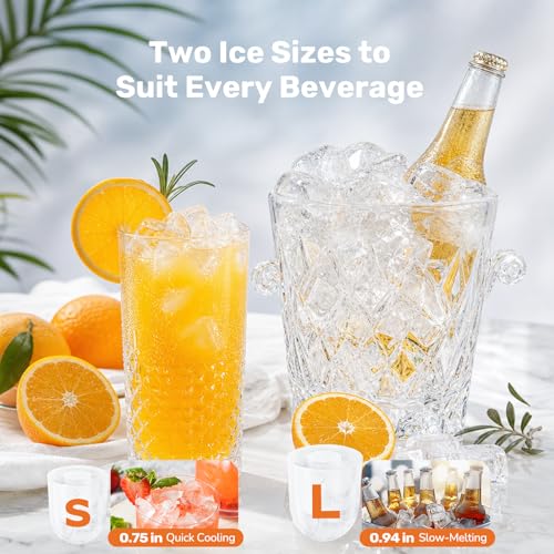 Image of Sweetcrispy Countertop Ice Maker with Scoop, Basket and Handle, Portable Ice Machine 9 Cubes Ready in 6 Mins, 26.5lbs in 24Hrs, 2 Sizes for Home Kitchen Office Bar Party