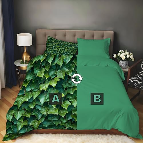 Parure de lit lierre vert 140x200cm microfibre douce art naturel