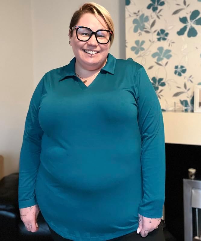 TIYOMI Plus Size Polo Shirts for Women V Neck Long Sleeve Business Collared Shirt Casual Loose Fit Fall Tops Blouse XL-5XL - Image 2