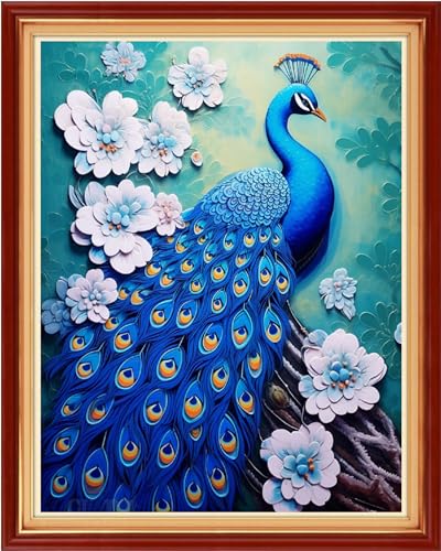 Image of Artvxeay Cross Stitch Kits Stamped Full Range of Embroidery Starter Kits for Beginners Adults DIY 11CT Pre Printed Cross Stitch Kits - (Blue Peacock 16x20 inch)