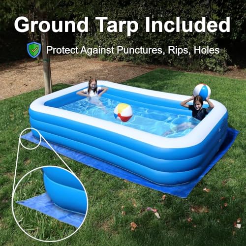 Image of 10ft Inflatable Swimming Pool for Adults & Kids | Large Rectangular Family Pool | Thickened Durable PVC Material, 3 Air Chambers | Portable Blow Up Pool for Backyard, Garden & Summer Fun