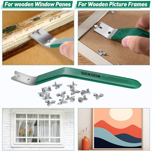 Image of Feekoon Glazier Point Driver, Glazier Setting Tool with 100 Push Points, Glazing Push Point Driver Tool for Framing Glass Picture Cross Stitch(Green,1 Pack)
