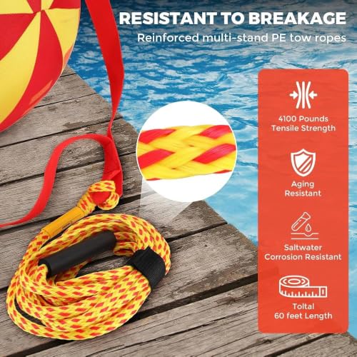 Cauzyart Booster Ball for Towable Tubes, Double Layer Tow Rope Ball for Tubing with High Tensile Strength for Lift and Visibility, Works for Boating, Wakeboarding and More Water Sports — view 4
