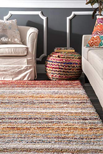 Nuloom Drey Striped Shag Area Rug, 8' X 10', Red Multi #TOP4