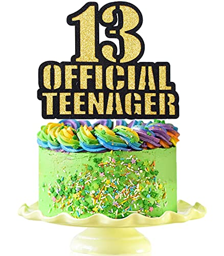 Image of FestikoOfficial Teenager 13 Birthday Cake Topper - Boys Girls 13th Birthday Gold Glitter Cake Supplies - Thirteen Years Old Birthday Party Decoration