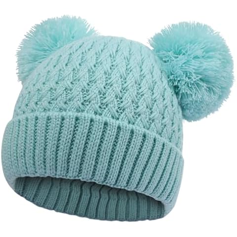 BAOPLAYKIDS Winter Hat for Kids Children, Girls Beanie with Pom Pom, Girls Accessories Cute Knit Beanies Cap for Age 7-12 Years Blue Cover