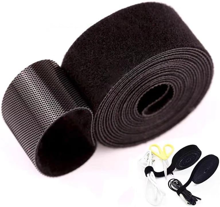 Double Sided Hook and Loop Fastening Tape, Reusable Cable Ties, Straps Wires Cords, Adjustable Cord Straps, Nylon Fastening Tape Wire, Wire Organizer Straps for Home,Office, Wire Bundling, Black