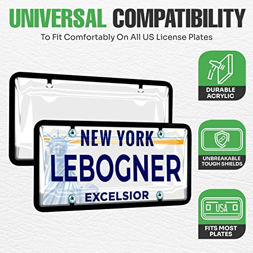 Lebogner Car License Plates Shields And Frames Combo, 2 Pack Clear Bubble Design Novelty Plate Covers To Fit Any Standard Us Plates, Unbreakable Frame & Covers To Protect Plates, Screws Included #TOP2