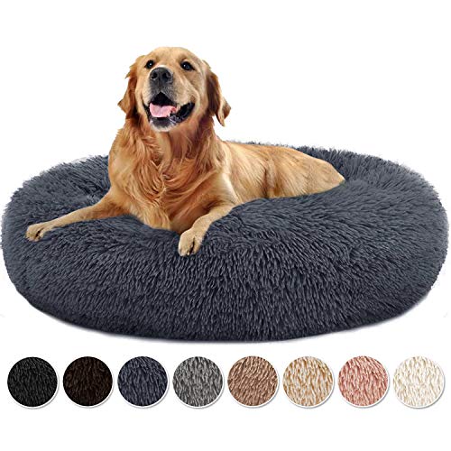 Yurun Haustierbett, Hundebett Weich waschbar Donut Kissen Hund Hundebett Donut Premium Katzenbett in Doughnut-Form für Katzen und kleine bis mittelgroße Hunde - Dunkelgrau 70x70x20cm Cover