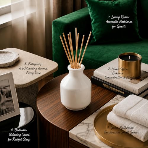 Image of Pure Source India Elegant Ceramic Reed Diffuser Pot - Decorative Aroma Diffuser Vase for Living Rooms, bedrooms, bathrooms, Offices, and entryways (White)
