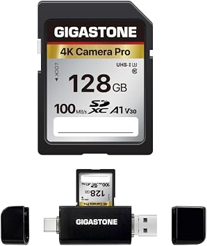 5-Yrs Free Data Recovery GIGASTONE 128GB SD Card with USB Type C Card Reader, 4K Camera Pro, UHS-I A1 V30 U3 SDXC Memory Card, Speed up to 150MB/s, Compatible with Digital Camera, with 1 mini case