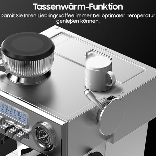 iceagle Espressomaschine Kaffee Halbautomat, Siebträgermaschine mit 20-Bar italien Pumpe, Kaffeemaschine mit Mahlwerk Milchschäumer und Barista Kit, 25 Mahlgrade, 1,6L, Edelstahl