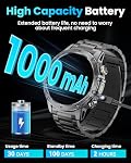 Montres intelligentes militaires (Réponse/Faire des appels), montre intelligente pour les hommes avec 1000 mAh Batterie / lampe de poche à LED / moniteur de vitesse de cœur / sommeil 100+ Sport Modes Fitness Watch pour Android / iPhone